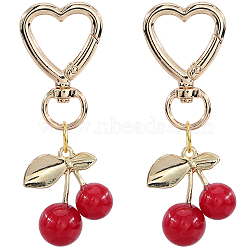 DIY Cherry Keychain Kits, including Zinc Alloy Swivel Snap Hook Clasps, Resin Imitation Fruit Pendants, Brass Jump Rings, Red, 42x26mm, Hole: 11mm, 2pcs(DIY-SP0003-02)