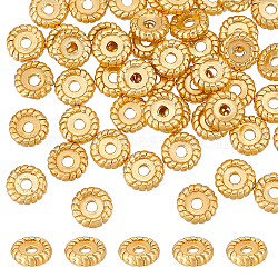 Brass Beads, Long-Lasting Plated, Matte Style, Textured, Flat Round, Real 18K Gold Plated, 7.5x2.3mm, Hole: 1.8mm, 50pcs/box(KK-DC0001-23)