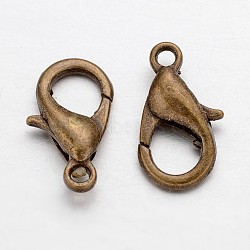 Zinc Alloy Lobster Claw Clasps, Parrot Trigger Clasps, Cadmium Free & Nickel Free & Lead Free, Antique Bronze, 16x8mm, Hole: 2mm(X-E106-AB-NR)