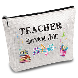 Teachers' Day Polycotton Custom Canvas Storage Bags, Metal Zipper Pouches, Rectangle with Pattern, Word, 18x25cm(ABAG-WH0029-071)