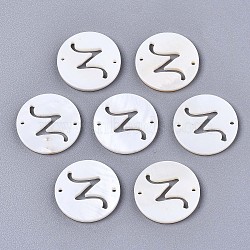 Natural Freshwater Shell Links Connectors, Flat Round with Letter, Letter.Z, 14.5x1.5mm, Hole: 0.9mm(SHEL-S276-120Z)