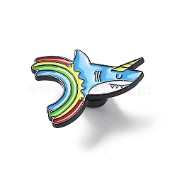 Animal & Rainbow Enamel Pins, Electrophoresis Black Alloy Cartoon Brooch for Backpack Clothes, Shark, 28x22x1.6mm(JEWB-Q027-04EB-02)