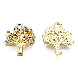 Rack Plating Alloy Charms, with Crystal Rhinestone, Cadmium Free & Nickel Free & Lead Free, Tree of Life, Light Gold, 15.5x13x2.5mm, Hole: 1.2mm(PALLOY-N155-190)