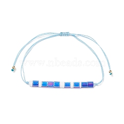 Glass Seed Link Bracelet, Morse Code Secret Message Lucky Gift for Women, Light Sky Blue, Link: 53x5x2mm, Inner Diameter: 3-3/8 inch(8.56cm)(BJEW-JB08894-03)