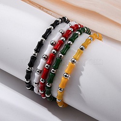 304 Stainless Steel Beaded Bracelets for Women, Column, with Glass & Steel Beads, Mixed Color, 7-1/8 inch(18.1cm)(BJEW-M056-04P)