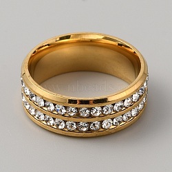 Rhinestone Finger Ring, 201 Stainless Steel Ring for Women, Golden, Inner Diameter: 18mm(RJEW-WH0012-20G)