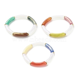 Acrylic Curved Tube Beaded Stretch Bracelet for Women, Mixed Color, Inner Diameter: 2-1/4 inch(5.6cm)(BJEW-JB08374)