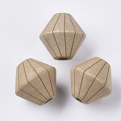 Natural Wood European Beads, Large Hole Beads, Lead Free, Laser Engraved Pattern, Bicone with Stripe Pattern, BurlyWood, 24x24.5mm, Hole: 4.5mm(WOOD-T025-003-LF)