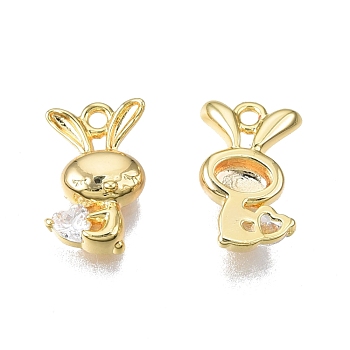 Brass Pave Clear Cubic Zirconia Charms, Nickel Free, Rabbit, Real 18K Gold Plated, 13x8x3mm, Hole: 1.2mm