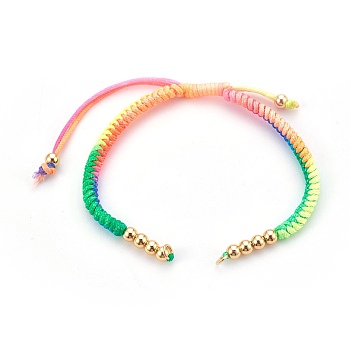 Nylon Cord Braided Bracelet Making, with Brass Beads, Golden, Colorful, 10-1/4 inch~11-7/8 inch(26~30cm), 3mm