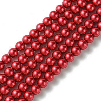 Glass Pearl Beads, Pearlized, Round, FireBrick, 6mm, Hole: 0.7~1mm, about 68pcs/Strand, 16''(40.64cm)