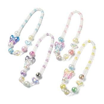 Sparkling Heart & Butterfly Resin & Acrylic Beaded Necklace, Mixed Color, 16.54 inch(42cm)