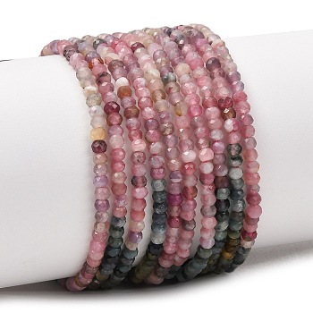 Gradient Color Natural Multicolor Tourmaline Beads Strands, Rondelle, Faceted Beads, 3x2mm, Hole: 0.6~0.7mm, about 188~190pcs/strand, 15.24''(38.7cm)~15.51''(39.4cm)