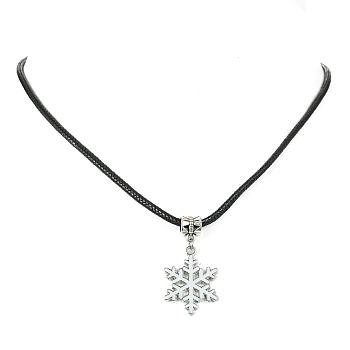 Alloy Enamel Snowflake Pendant Necklaces, with Imitation Leather Cord, Platinum, 17.60 inch(44.7cm)