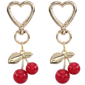 DIY Cherry Keychain Kits, including Zinc Alloy Swivel Snap Hook Clasps, Resin Imitation Fruit Pendants, Brass Jump Rings, Red, 42x26mm, Hole: 11mm, 2pcs