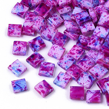 2-Hole Glass Seed Beads, Opaque Spray Painted, Rectangle, Medium Violet Red, 5x4.5~5x2~2.5mm, Hole: 0.5~0.8mm