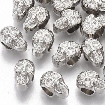 Plating ABS Plastic European Beads, Large Hole Beads, for Halloween, Skull, Platinum, 12x7.5x9.5mm, Hole: 4.5mm