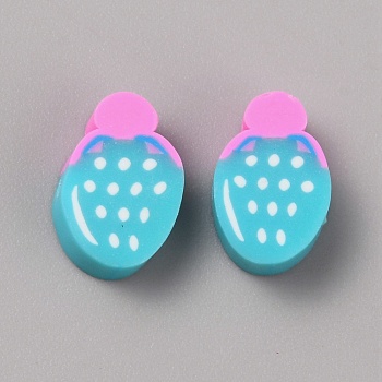 Handmade Polymer Clay Bead, Strawberry, Dark Turquoise, 10.5x8x4.5mm, Hole: 1.6mm, 1000pcs/bag