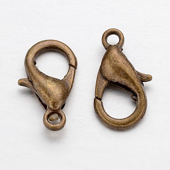 Zinc Alloy Lobster Claw Clasps, Parrot Trigger Clasps, Cadmium Free & Nickel Free & Lead Free, Antique Bronze, 16x8mm, Hole: 2mm