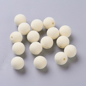 Flocky Acrylic Beads, Half Drilled, Round, White, 10mm, Hole: 1.6mm