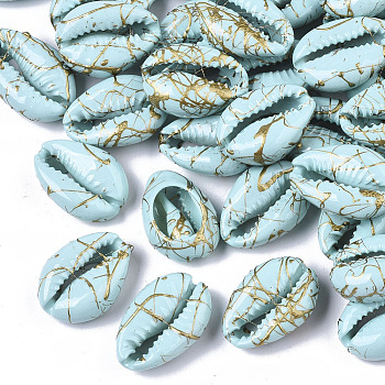 Spray Painted Natural Cowrie Shell Beads, Drawbench, No Hole/Undrilled, Light Cyan, 18~21x12~15x7mm
