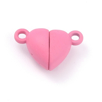 Alloy Magnetic Clasps, Heart, Pink, 15x9.5x6mm, Hole: 1.5mm