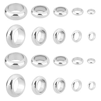 200Pcs 5 Style 201 Stainless Steel Spacer Beads, Flat Round, Stainless Steel Color, 4~12x1.5~2.5mm, Hole: 3~10mm