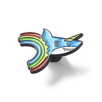Animal & Rainbow Enamel Pins, Electrophoresis Black Alloy Cartoon Brooch for Backpack Clothes, Shark, 28x22x1.6mm