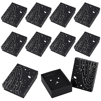 Cardboard Jewelry Boxes, with Black Sponge Mat, for Jewelry Gift Packaging, Rectangle with Galaxy Pattern, Black, 9.3x7.3x3.25cm