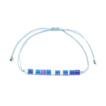 Glass Seed Link Bracelet, Morse Code Secret Message Lucky Gift for Women, Light Sky Blue, Link: 53x5x2mm, Inner Diameter: 3-3/8 inch(8.56cm)