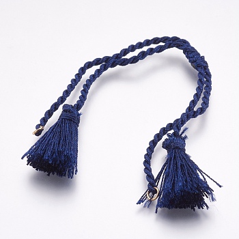 Twisted Polyester Bracelets Making, with Tassel & Brass Findings, Midnight Blue, 11 inch~12-5/8 inch(28~32cm), 2mm, Hole: 2mm