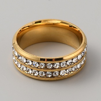 Rhinestone Finger Ring, 201 Stainless Steel Ring for Women, Golden, Inner Diameter: 18mm