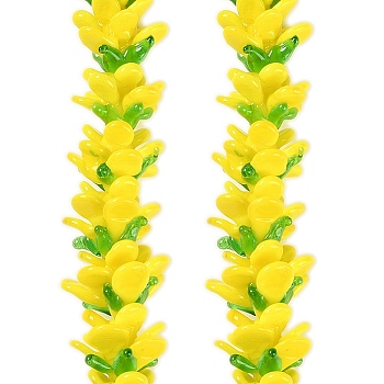 Handmade Lampwork Beads Strands, Flower, Yellow, 15x19.5x17mm, Hole: 1.6mm, about 35pcs/strand, 18.11''(46cm)