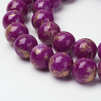 Natural Mashan Jade Beads Strands, with Gold Powder, Dyed, Round, Medium Violet Red, 4mm, Hole: 1mm, about 90pcs/strand, 16 inch