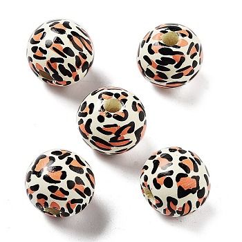 Wood European Beads, Large Hole Beads, Leopard Stripe, Chocolate, 15.5~16x14.5mm, Hole: 4mm