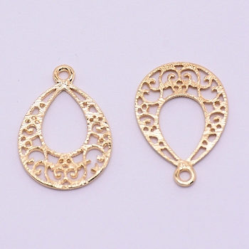 Hollow Alloy Kitten Open Back Bezel Pendants, for DIY UV Resin, Epoxy Resin, Pressed Flower Jewelry, Cadmium Free & Lead Free, Teardrop, Light Gold, 26.5x18.5x1mm, Hole: 1.5mm
