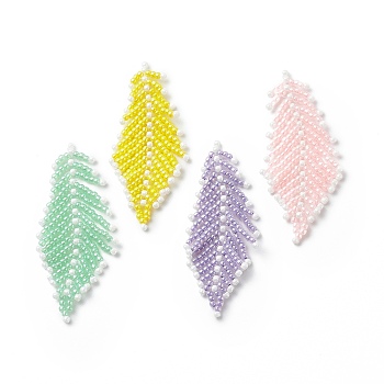Braided TOHO Japanese Seed Bead Big Pendants, Feather, Mixed Color, 55x23x2mm, Hole: 0.7mm