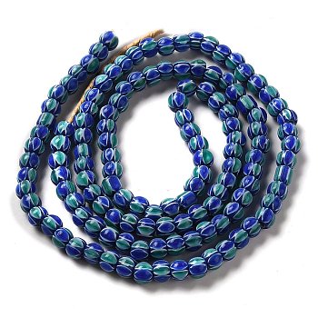 Handmade Nepalese Lampwork Beads, Drum with Eye Pattern, Blue, 6~7x3.5mm, Hole: 1.8~2mm, about 129~134pcs/strand, 25.51~25.98''(64.8~66cm)