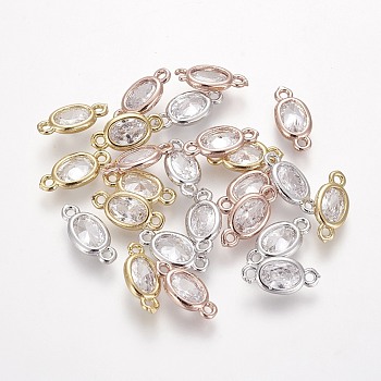 Brass Micro Pave Cubic Zirconia Links, Long-Lasting Plated, Oval, Clear, Mixed Color, 11.7x5.6x2.6mm, Hole: 1mm