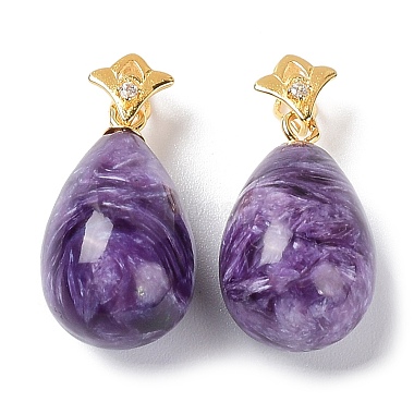 Golden Teardrop Charoite Pendants