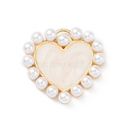 Rack Plating Brass Enamel Pendants, with Plastic Imitation Pearl, Heart Charms, Long-Lasting Plated, Cadmium Free & Lead Free, Real 18K Gold Plated, 19x20x3.5mm, Hole: 1.4x3.5mm(KK-L155-68G)