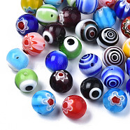 Handmade Millefiori Lampwork Beads & Evil Eye Lampwork Beads, Round, Mixed Color, 10x9.5mm, Hole: 1.2~1.4mm, about 100pcs/bag(LAMP-N029-007B-01)
