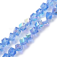 Electroplate Transparent Glass Beads Strands, Faceted, AB Color Plated, Cube, Blue, 9x8.5x8.5mm, Hole: 1.4mm, about 72pcs/strand, 24.80''(63cm)(EGLA-K015-03C)