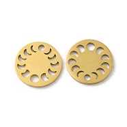 Ion Plating(IP) 304 Stainless Steel Connector Charms, Flat Round Links with Hollow Moon Phase, Golden, 12x1mm, Hole: 1.6mm & 2mm(STAS-J042-17G)