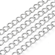 304 Stainless Steel Curb Chains, Unwelded, with Spool, Stainless Steel Color, 5x4x0.6mm, about 32.8 Feet(10m)/roll(CHS-S007-001)