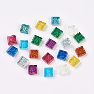 Glass Cabochons, Glitter Mosaic Tiles, for Home Decoration or DIY Crafts, Square, Mixed Color, 10x10x4mm(X-GLAA-WH0005-C01)