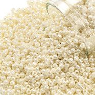 TOHO Round Seed Beads, Japanese Seed Beads, (123L) Opaque Luster White Cream, 11/0, 2.2mm, Hole: 0.8mm, about 50000pcs/pound(SEED-TR11-0123L)