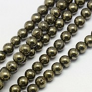 Natural Pyrite Beads Strands, Round, 5mm, Hole: 1mm, about 80pcs/strand, 15.74 inch(G-L031-5mm-01)