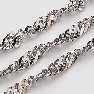 304 Stainless Steel Singapore Chains, Water Wave Chains, Soldered, Faceted, Stainless Steel Color, 3mm(CHS-L015-09)