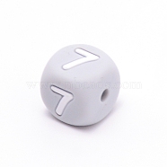 Silicone Beads, for Bracelet or Necklace Making, Arabic Numerals Style, Gray Cube, Num.7, 10x10x10mm, Hole: 2mm(SIL-TAC001-02D-7)